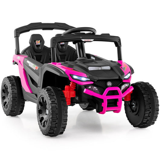 12V Kids Ride On Car UTV Electric Vehicle with LED Lights  Music and Horn-Hot Pink