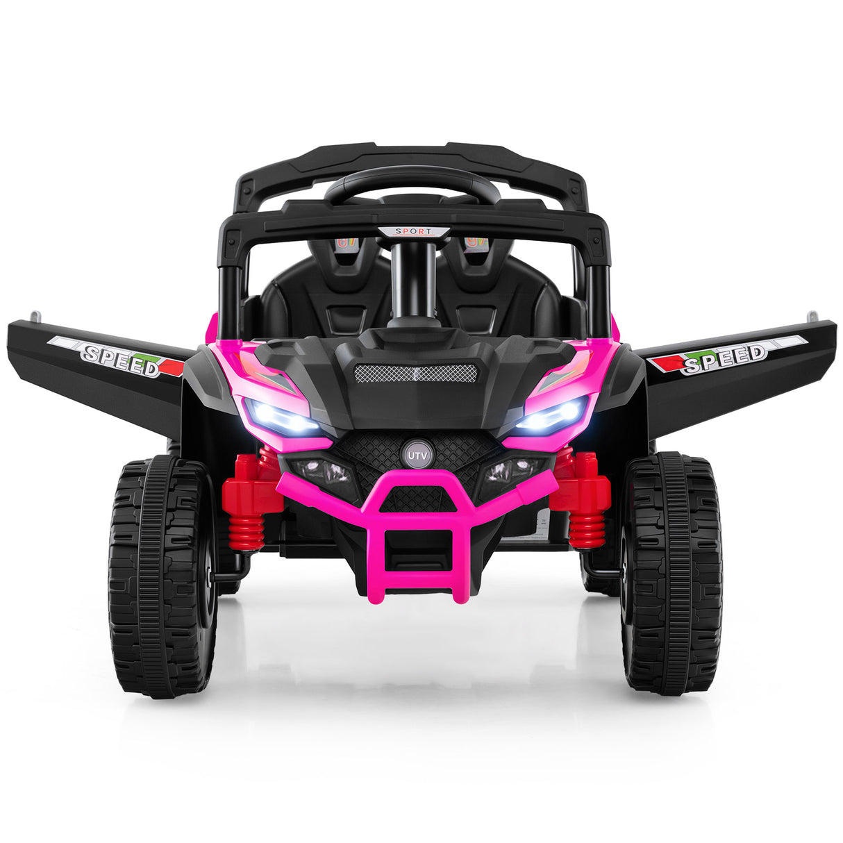 12V Kids Ride On Car UTV Electric Vehicle with LED Lights Music and Horn-Hot Pink