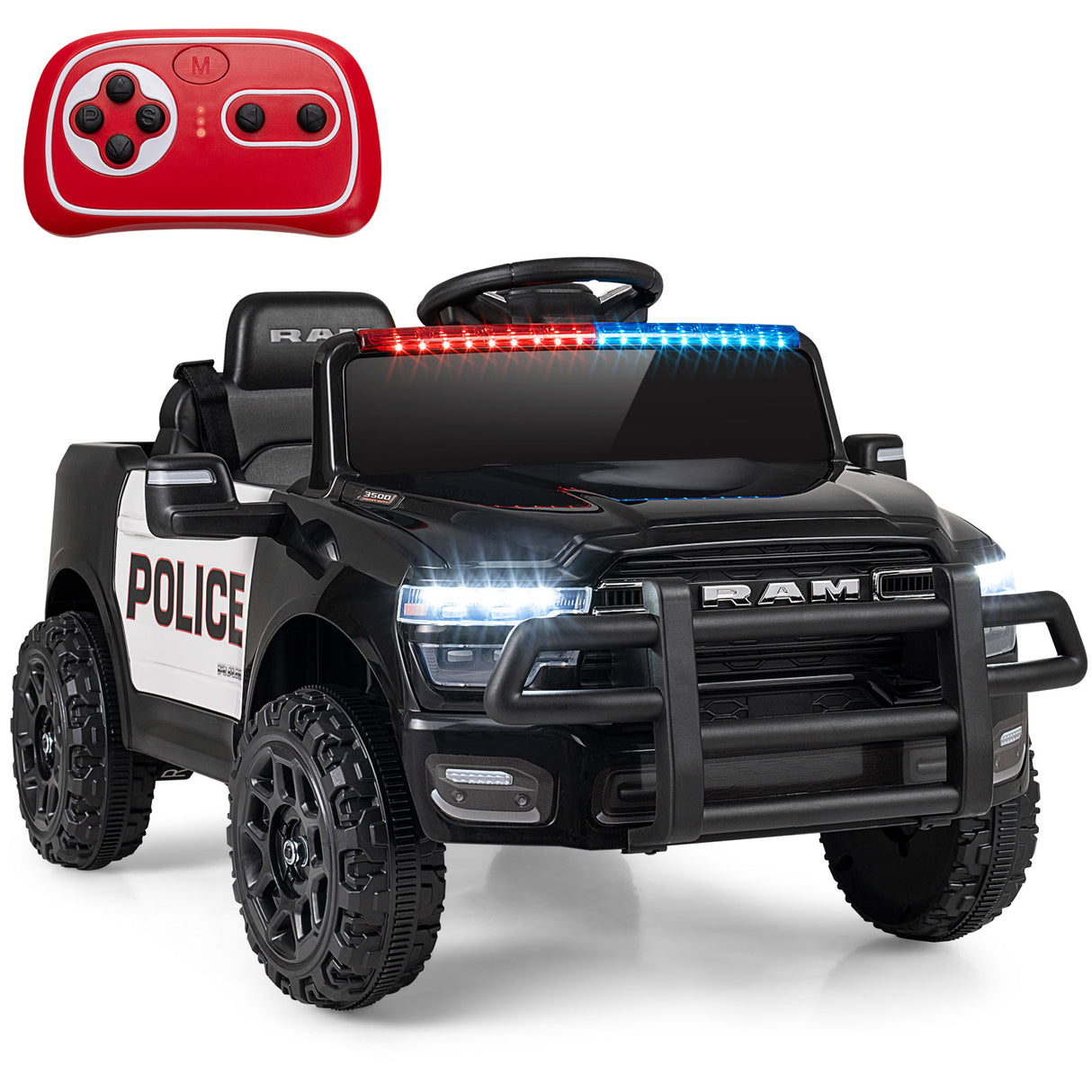 12V Kids Ride On Car Licensed RAM 3500 Electric Vehicle with Remote Control-Black
