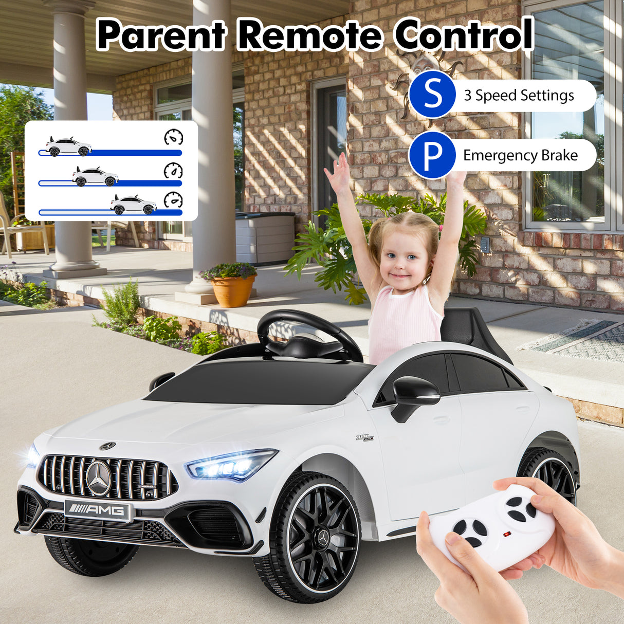 12V Kids Ride on Car Mercedes-Benz AMG CLA 45 with Remote-White