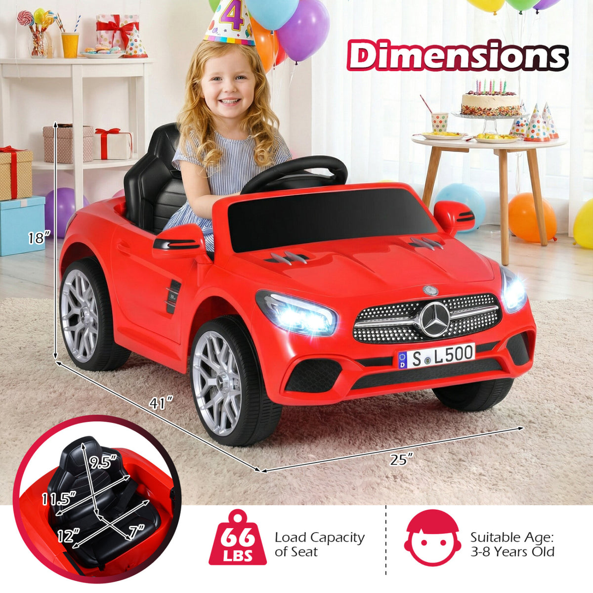 12V Kids Ride on Car Licensed Mercedes-Benz with Remote and Music-Red