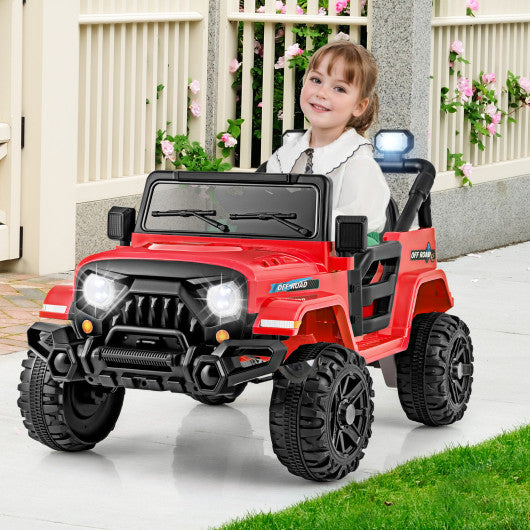 12V Kids Ride on Truck Car with Remote Control Threaded Wheels and 3 Speeds-Red