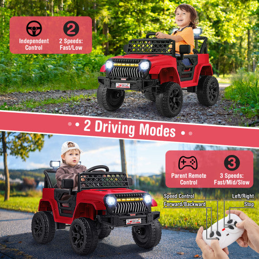 12V Kids Ride on Truck Car with Parental Remote and Music Player-Red