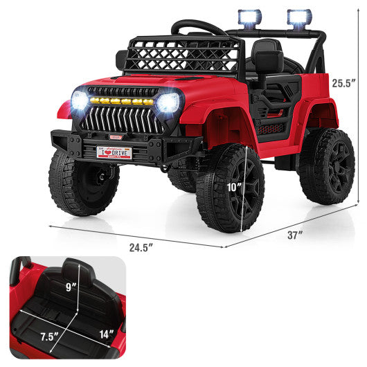 12V Kids Ride on Truck Car with Parental Remote and Music Player-Red