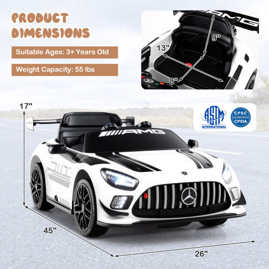 12V Kids Ride-On Car Mercedes-AMG GT3 Licensed with Adjustable Speed-White