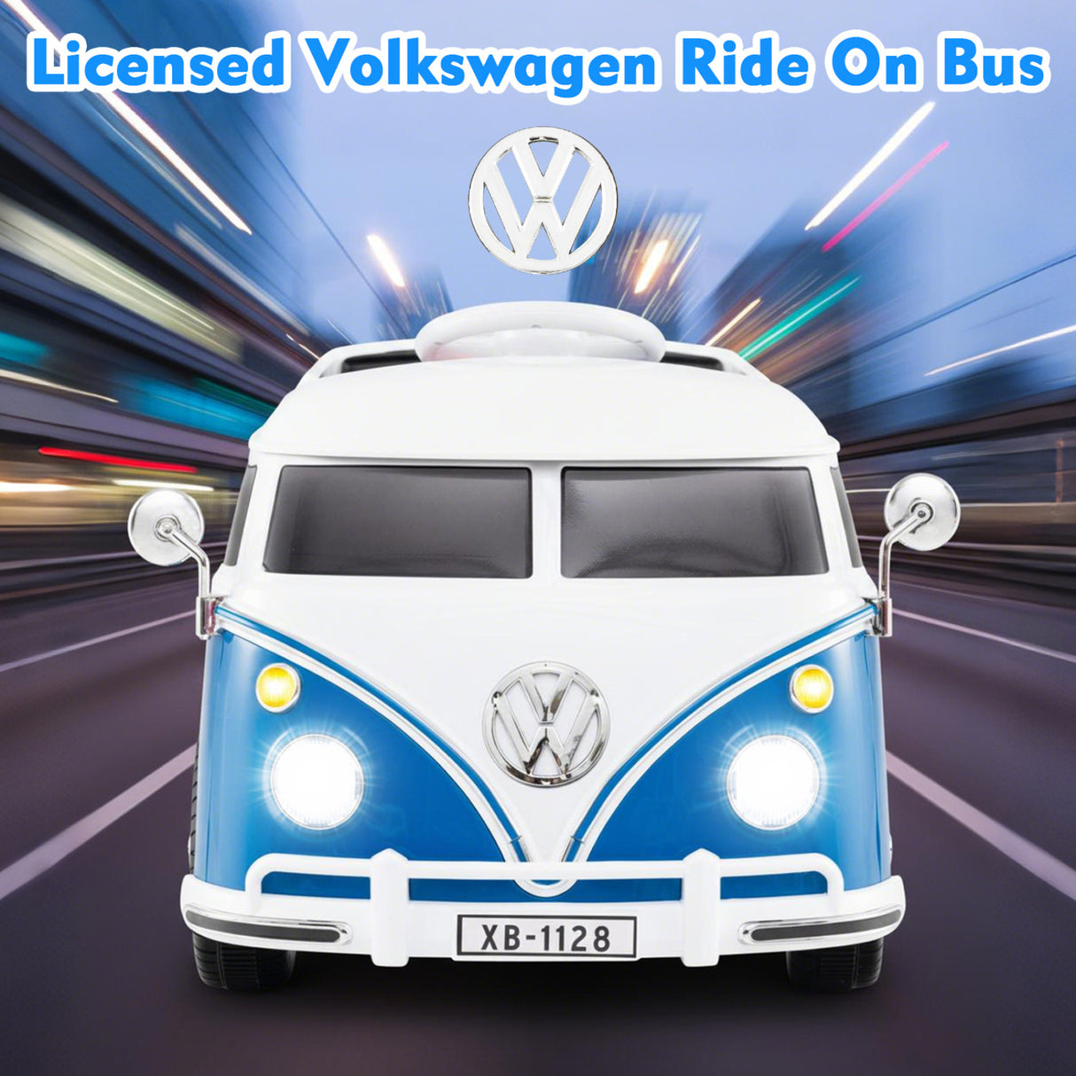 12V Ride On Car Licensed Volkswagen Ride-on Bus with Cup Holder and LED Headlights for 3+ Years Old-Blue
