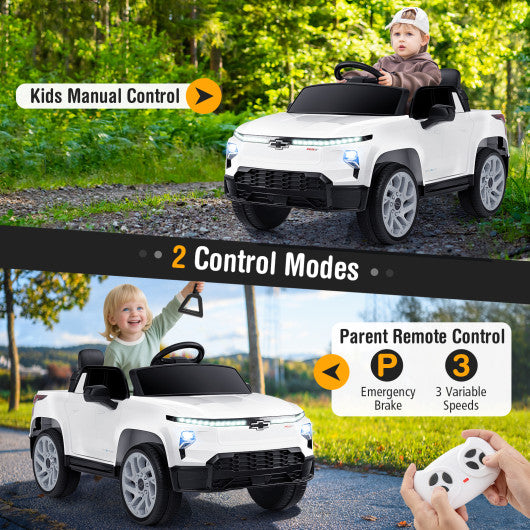 12V Ride on Car Truck Licensed Chevrolet with Remote Control Gift for 3+-White