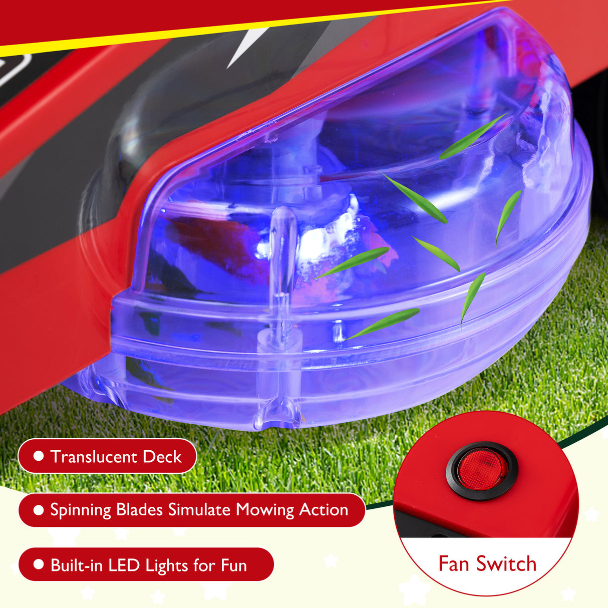 12V Ride on Lawn Mower for Kids with Dual Control Sticks and LED Lights-Red
