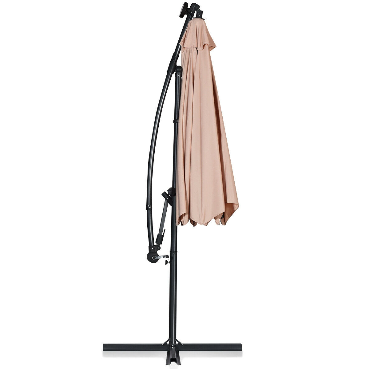 10 ft 360 ° Rotation Solar Powered LED Patio Offset Umbrella without Weight Base-Beige