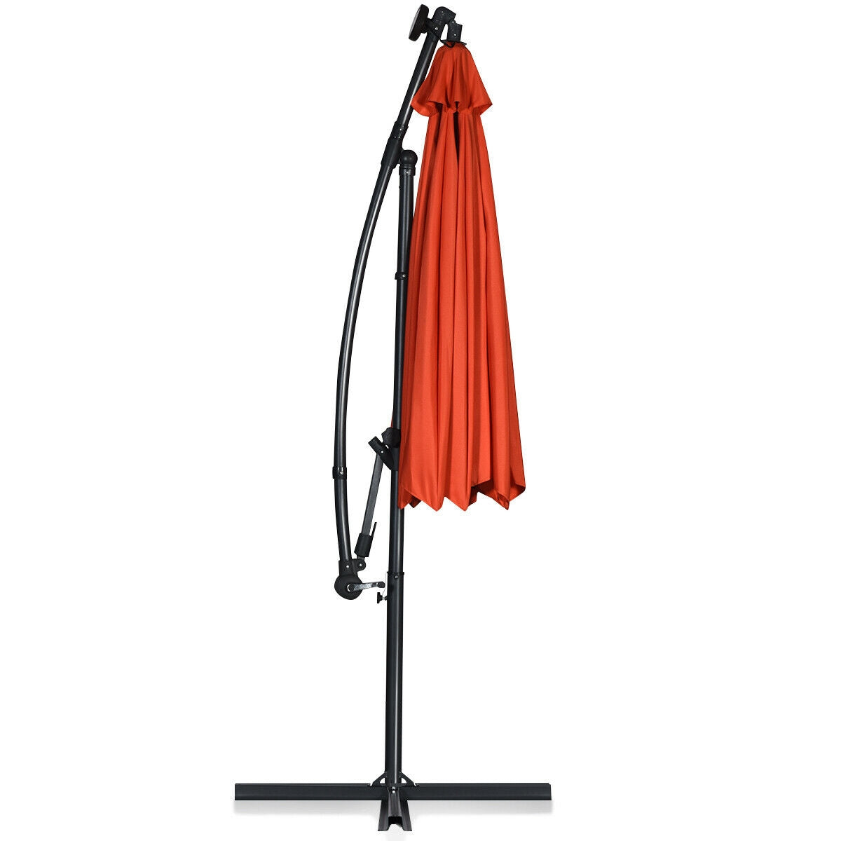 10 ft 360 ° Rotation Solar Powered LED Patio Offset Umbrella without Weight Base-Orange