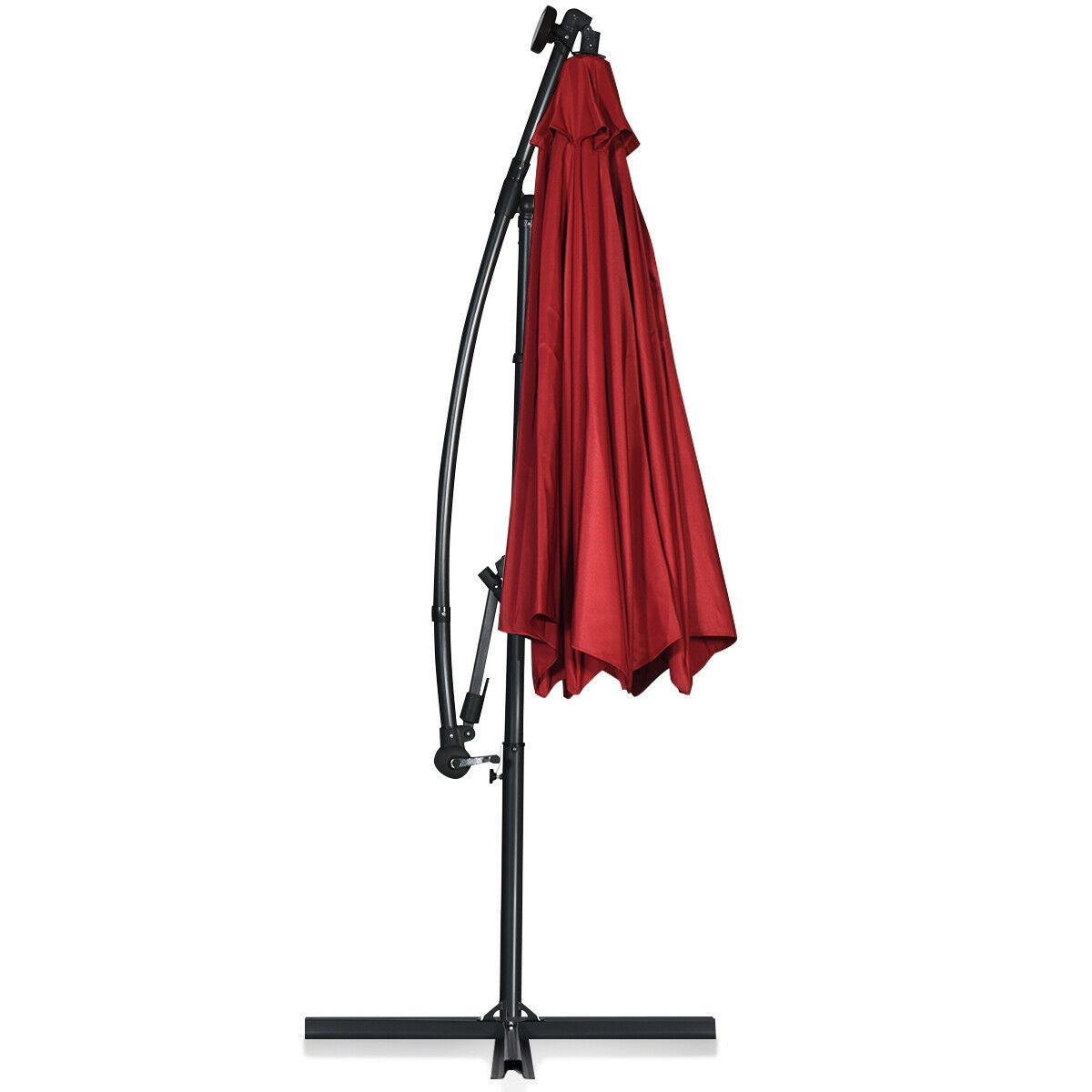 10 ft 360 ° Rotation Solar Powered LED Patio Offset Umbrella without Weight Base-Dark Red