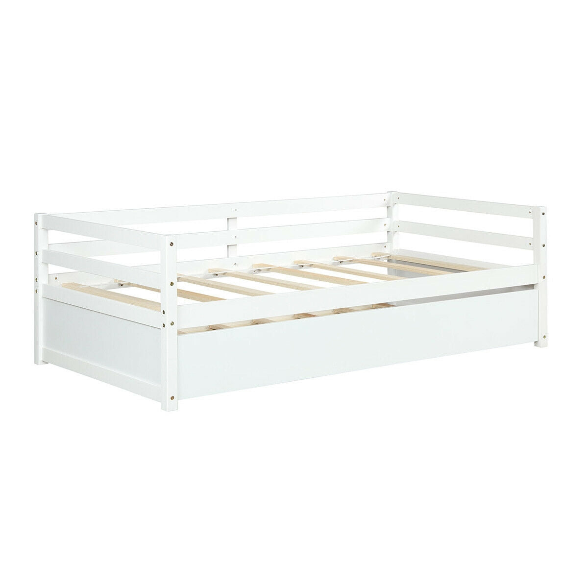 Twin Size Wooden Slat Trundle Platform-White