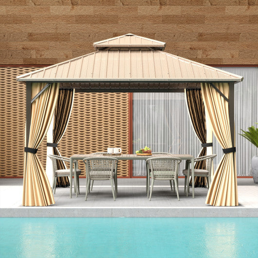 12 x 12 FT Hardtop Gazebo Outdoor Pergola for Patio Garden Deck Lawn Backyard Party Tent-Coffee