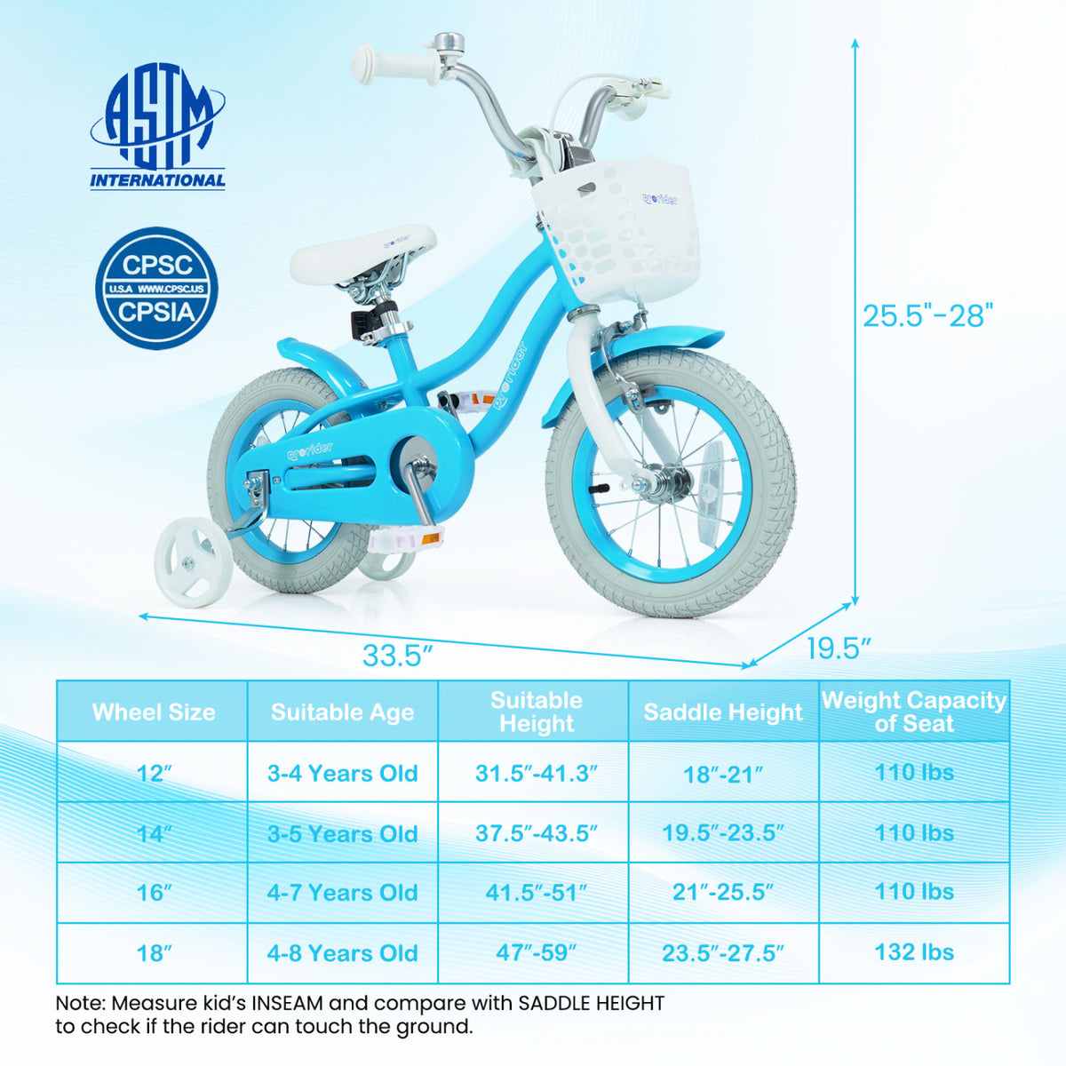12/14/16/18/20 Inch Kids Bike with Dual Brakes and Adjustable Seat-12 Inch