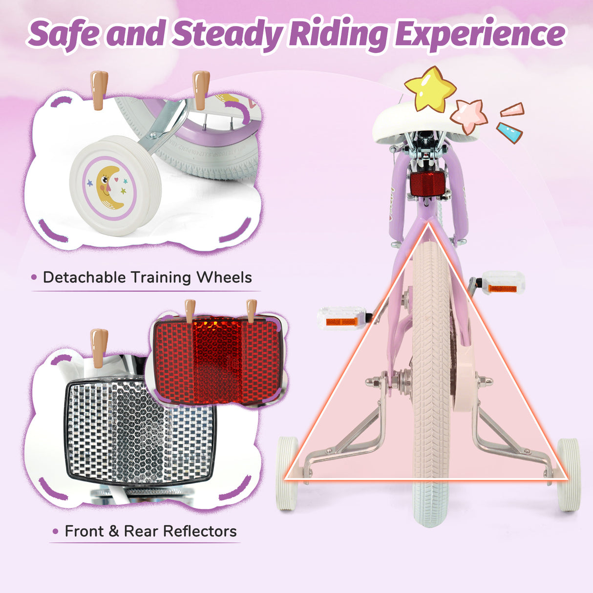 12/14/16/18 Inch Kids Bike Adjustable for 3-8 Years Old Children Purple - Stars & Moon-16 inch
