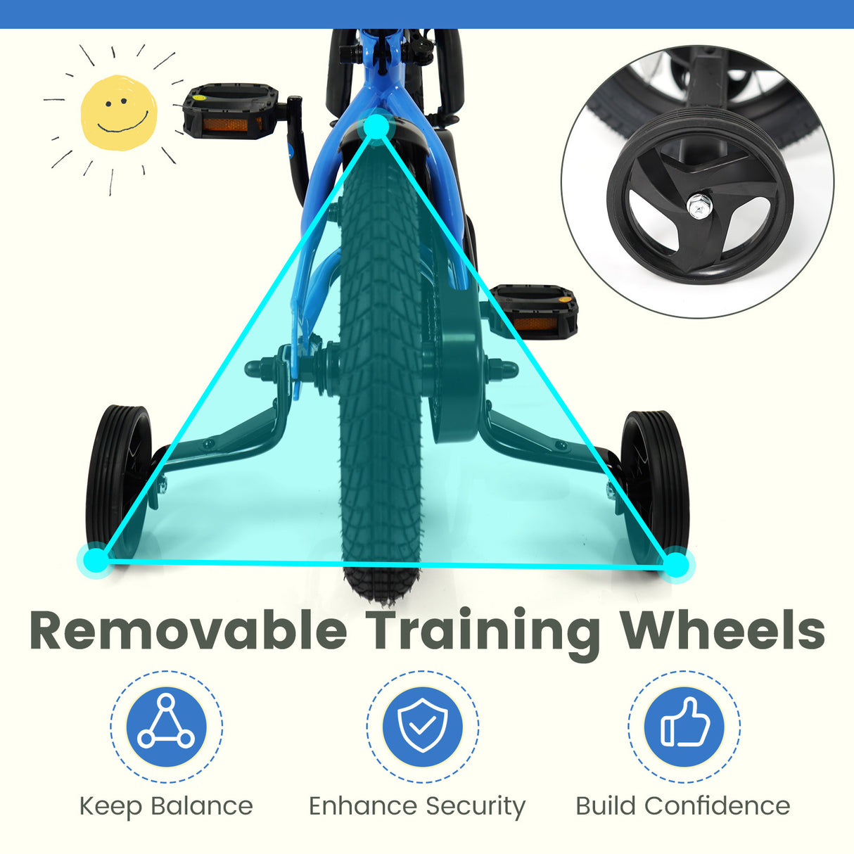 12/14/16/18 Inches Kids Bike with Removable Training Wheels and Adjustable Seatfor 3-8 Years Old Navy-12 inches