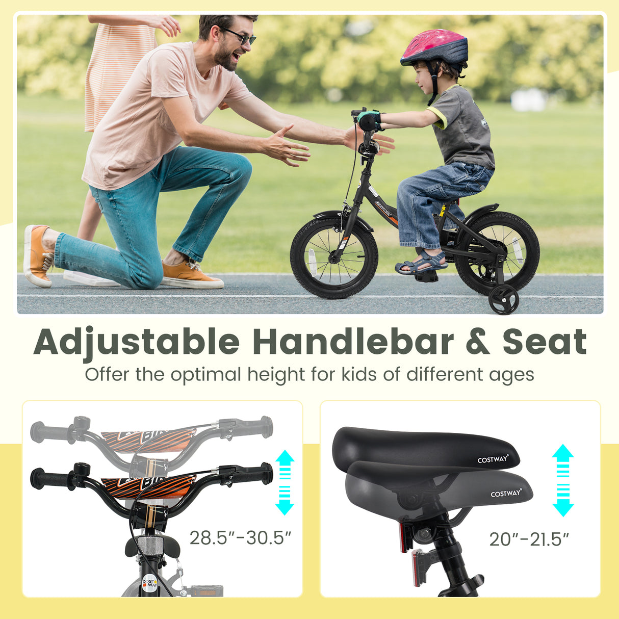 12/14/16/18 Inches Kids Bike with Removable Training Wheels and Adjustable Seatfor 3-8 Years Old Black-14 inches