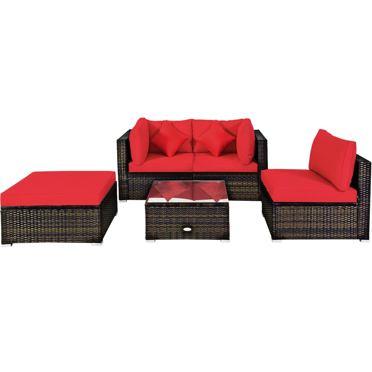 5 Pieces Outdoor Patio Rattan Furniture Set With Cushions-Beige