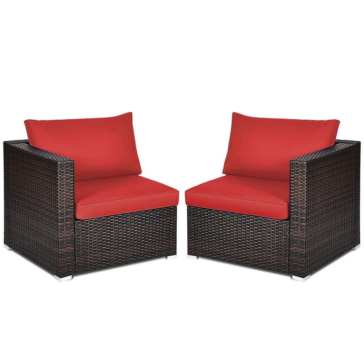 2PCS Patio Rattan Sectional Conversation Sofa Set-Red