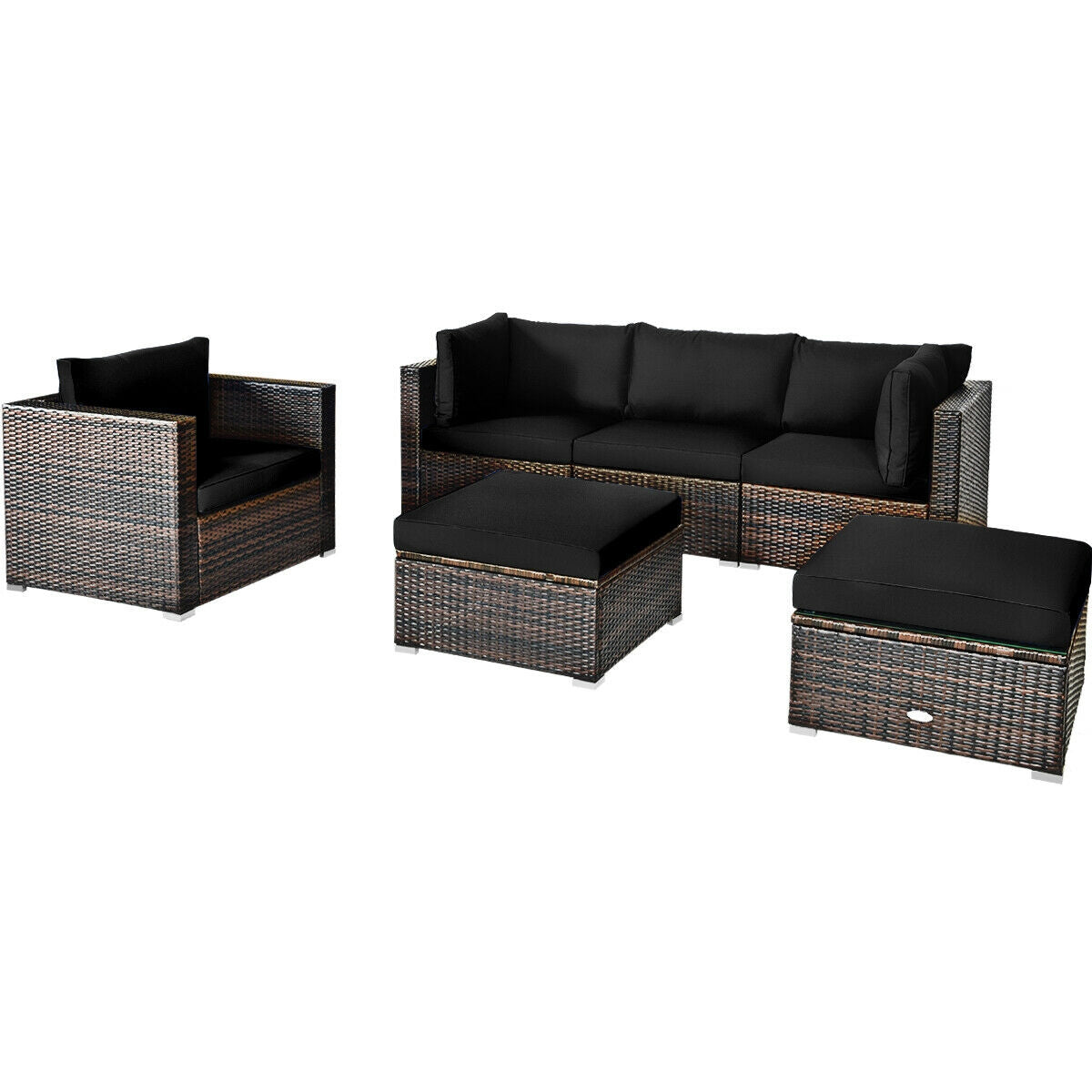 6 Pcs Patio Rattan Furniture Set with Sectional Cushion-Blue