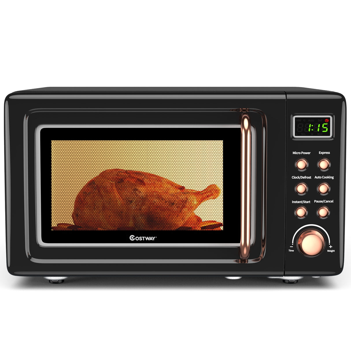 700W Retro Countertop Microwave Oven with 5 Micro Power and Auto Cooking Function-White