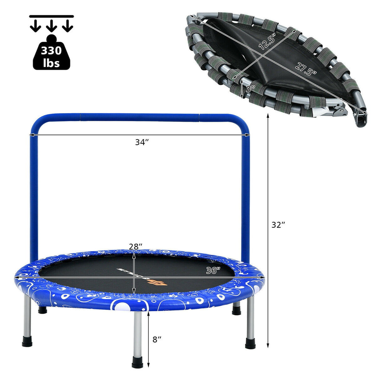 36 Inch Kids Trampoline Mini Rebounder with Full Covered Handrail-Pink