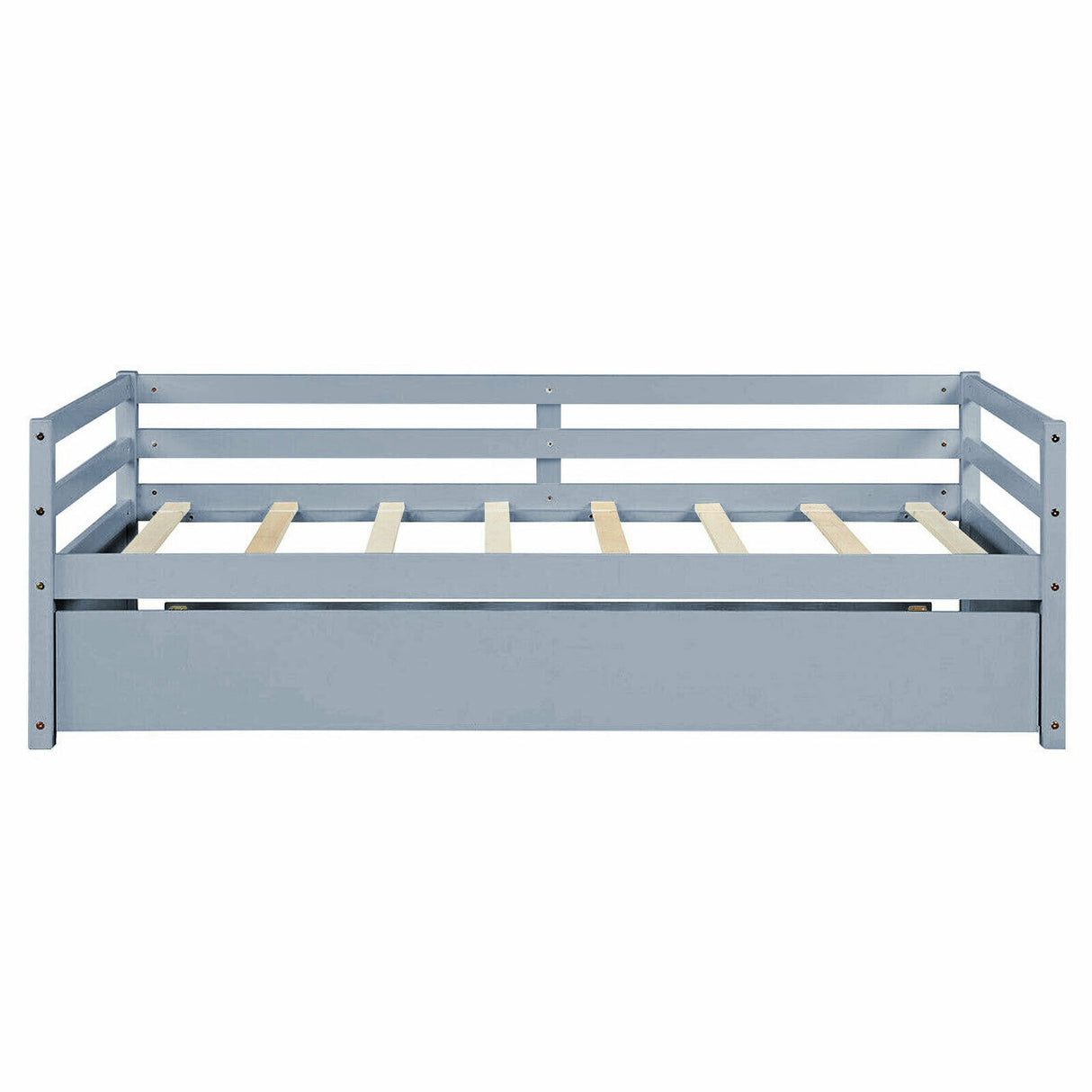 Twin Size Wooden Slat Trundle Platform-Dark Brown