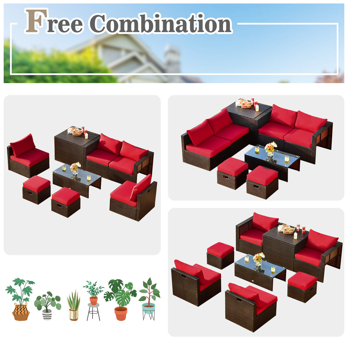 8 Pieces Patio Space-Saving Rattan Furniture Set with Storage Box and Waterproof Cover-Black