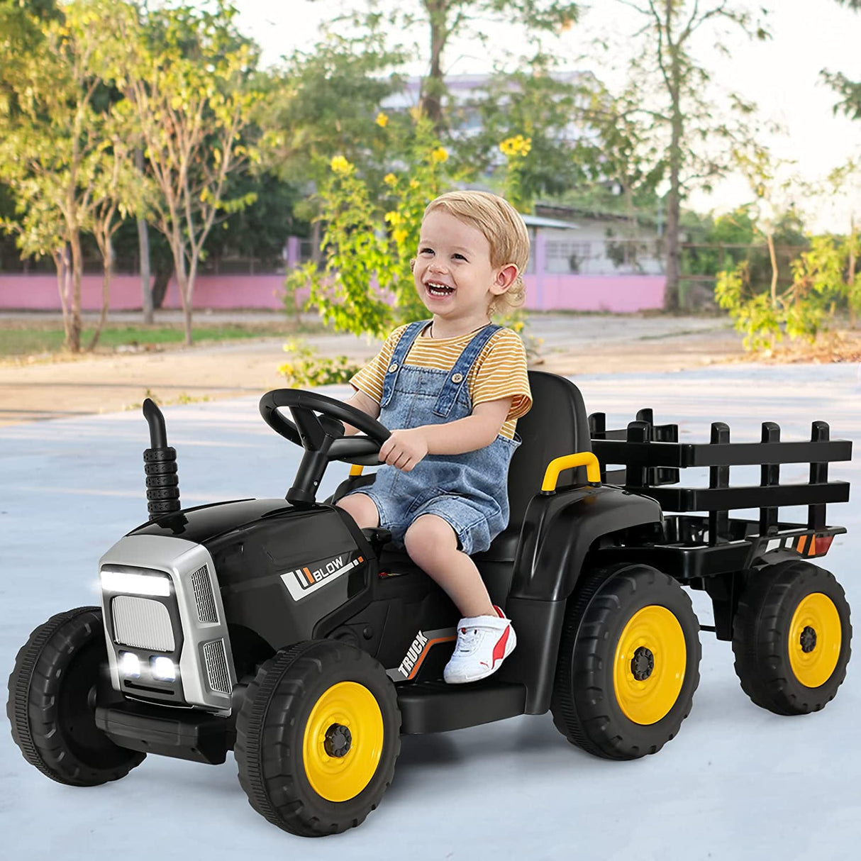 12V Ride on Tractor with 3-Gear-Shift Ground Loader for Kids 3+ Years Old-Green