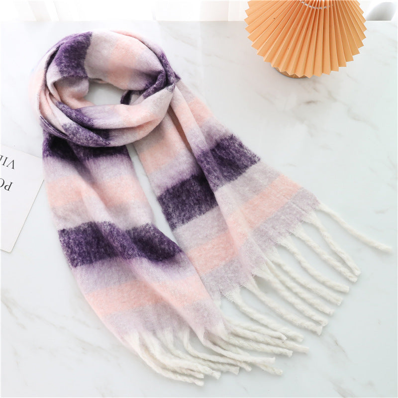 New Luxury Winter Soft Head Wraps Plaid Scarf Shawls Cashmere Warm Cashmere Scarves Rainbow For Women