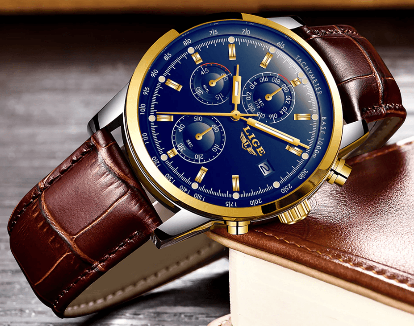 Men's Waterproof Watch With Chronometers Date Display And Fluorescent Pointers Excellent Look Perfect Gift