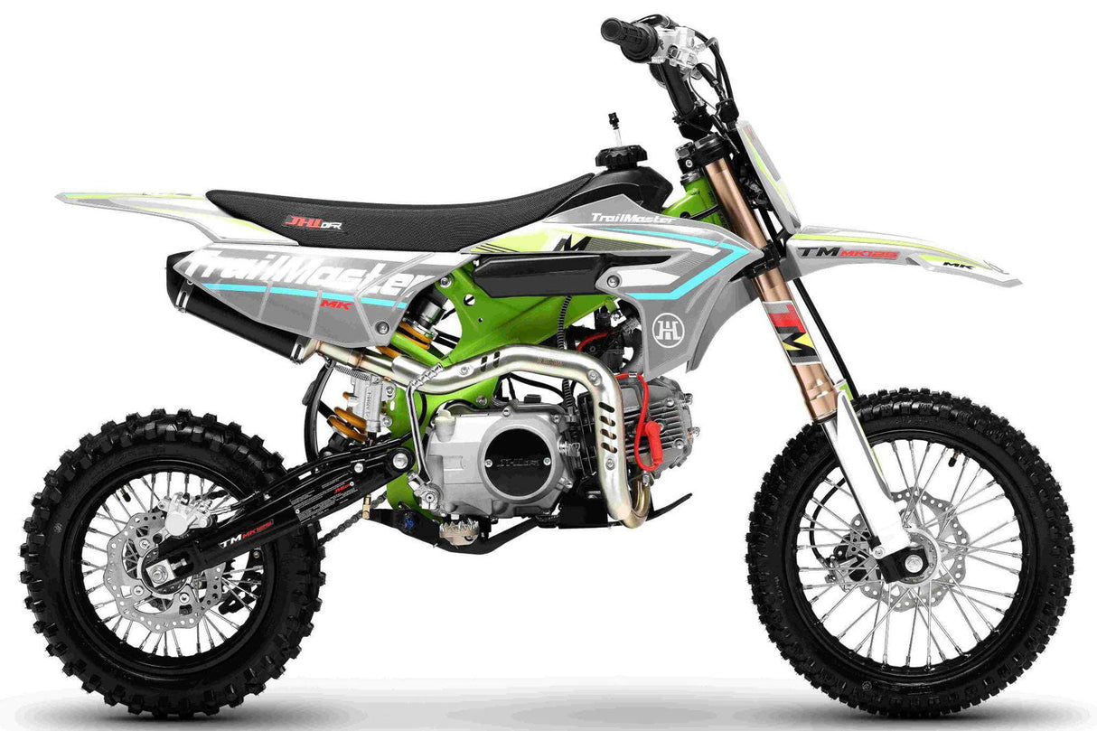 TrailMaster MK125S Pro Series Dirt Bike, 4-Speed Semi-Automatic, Electric Start, Dual Disc Brakes, (14/12) Wheels