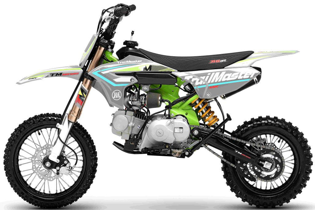 TrailMaster MK125S Pro Series Dirt Bike, 4-Speed Semi-Automatic, Electric Start, Dual Disc Brakes, (14/12) Wheels
