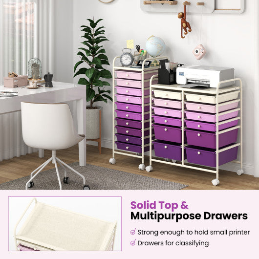 12-Drawer Rolling Storage Cart with Removable Drawers and Lockable Wheels-Purple