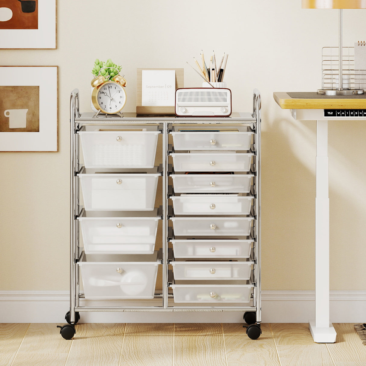 12-Drawer Utility Rolling Cart with Drawers Multi-Use Storage-Transparent