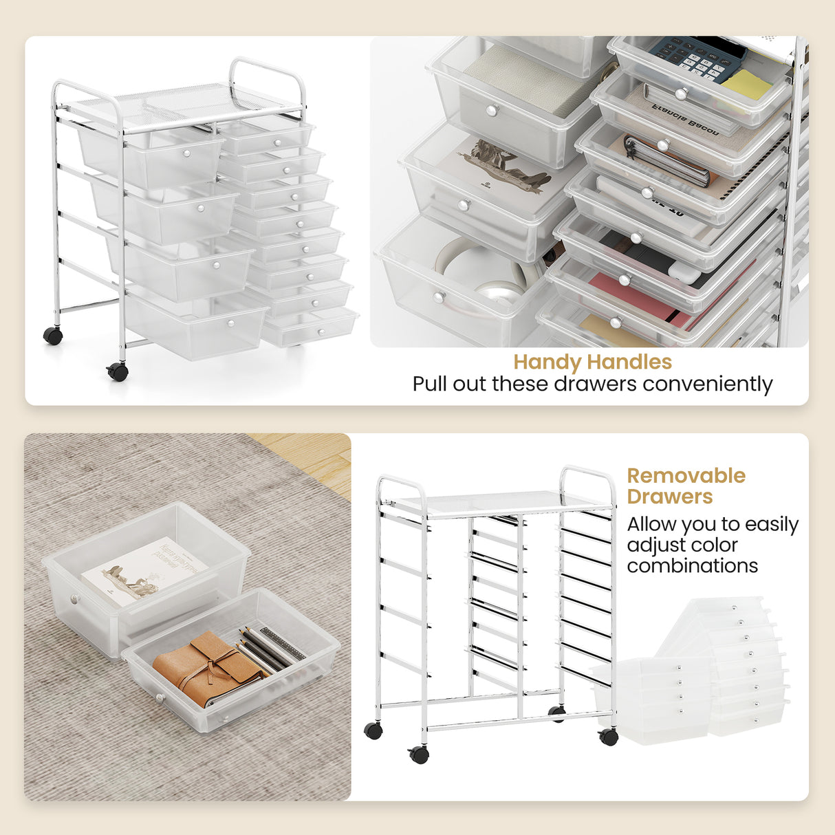 12-Drawer Utility Rolling Cart with Drawers Multi-Use Storage-Transparent