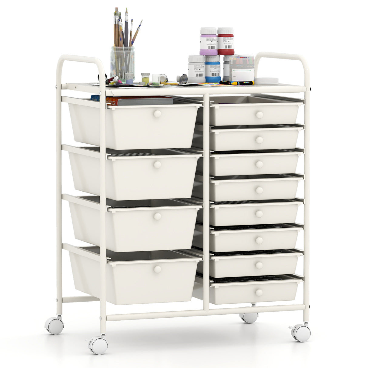 12-Drawer Utility Rolling Cart with Drawers Multi-Use Storage-White