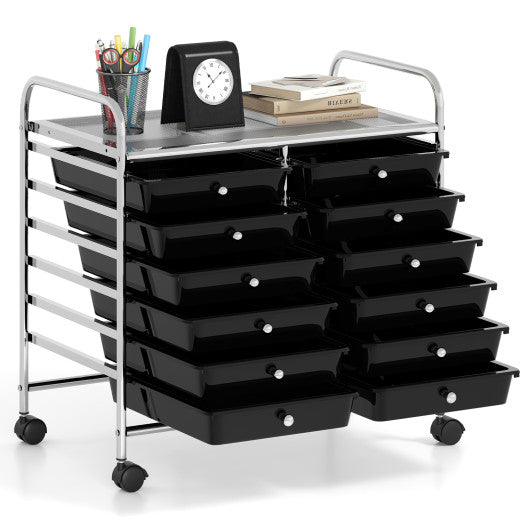 12 Drawers Rolling Storage Cart for Home and Office-Black