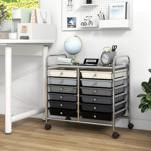 12 Drawers Rolling Storage Cart for Home and Office-Gradient Grey