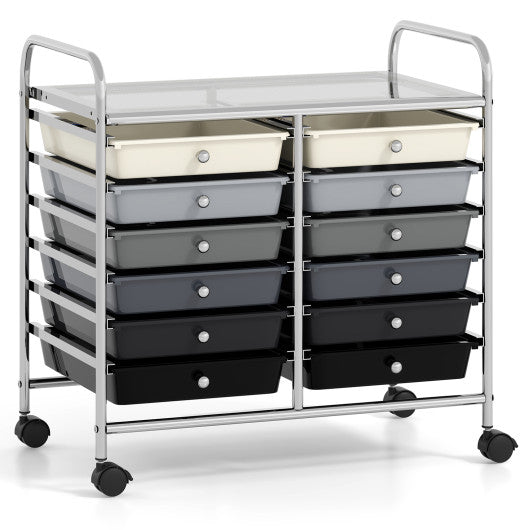 12 Drawers Rolling Storage Cart for Home and Office-Gradient Grey