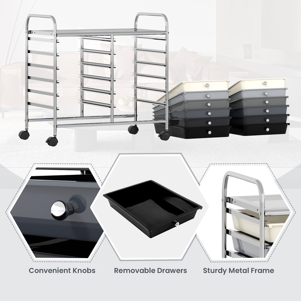12 Drawers Rolling Storage Cart for Home and Office-Gradient Grey