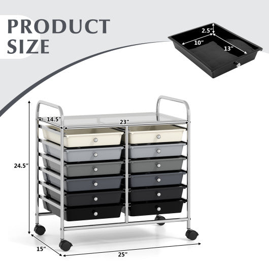 12 Drawers Rolling Storage Cart for Home and Office-Gradient Grey