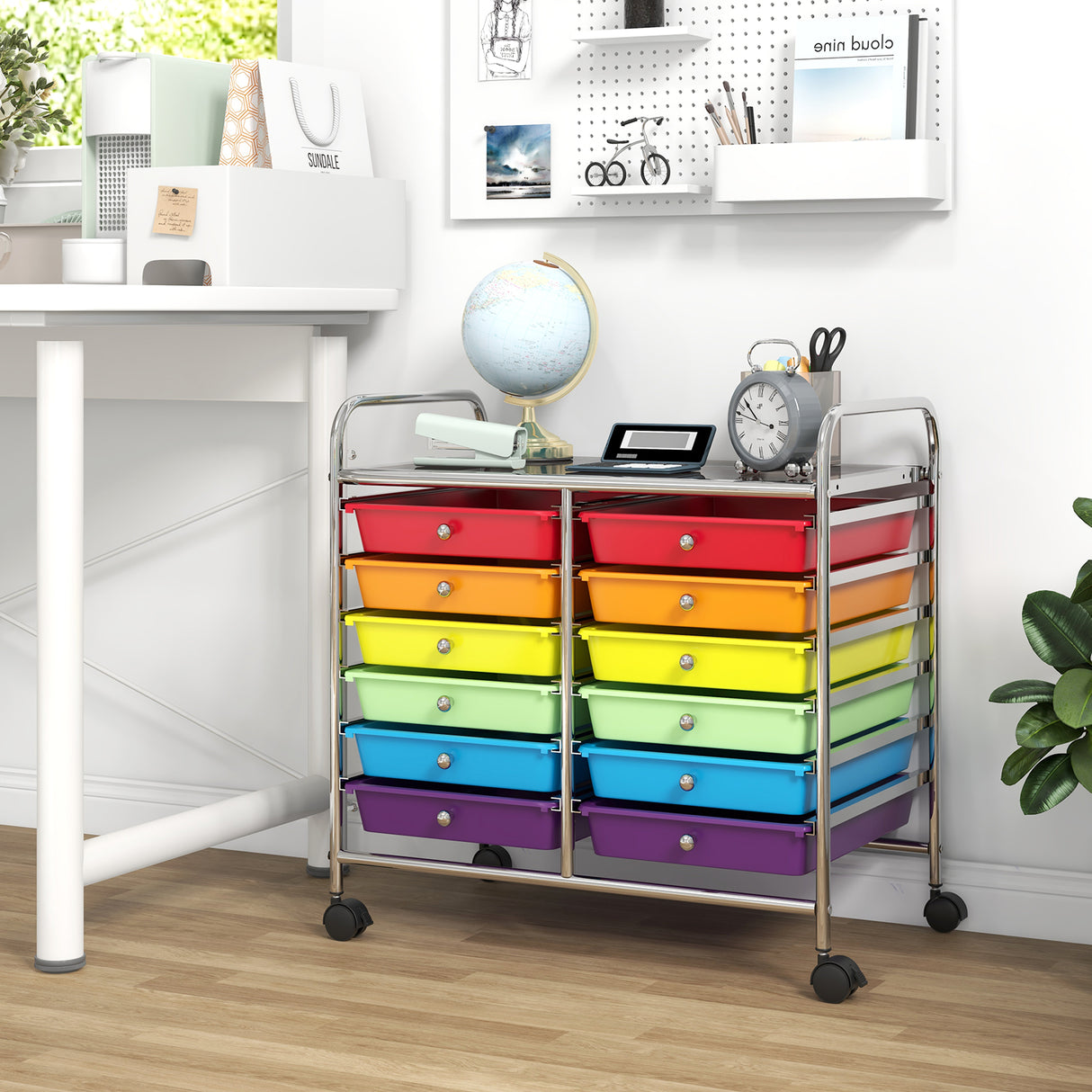 12 Drawers Rolling Storage Cart for Home and Office-Multicolor