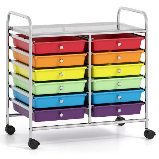 12 Drawers Rolling Storage Cart for Home and Office-Multicolor