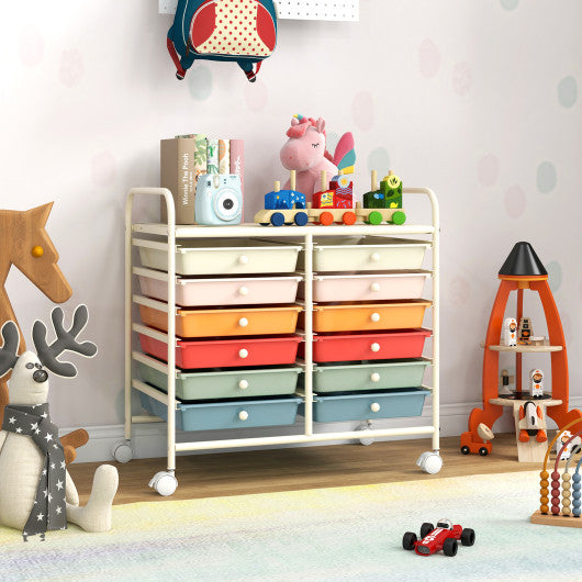 12 Drawers Rolling Storage Cart for Home and Office-Macaron