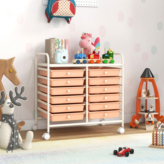 12 Drawers Rolling Storage Cart for Home and Office-Peach