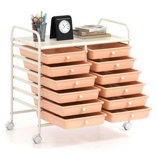 12 Drawers Rolling Storage Cart for Home and Office-Peach