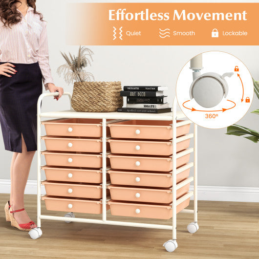 12 Drawers Rolling Storage Cart for Home and Office-Peach