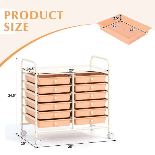 12 Drawers Rolling Storage Cart for Home and Office-Peach