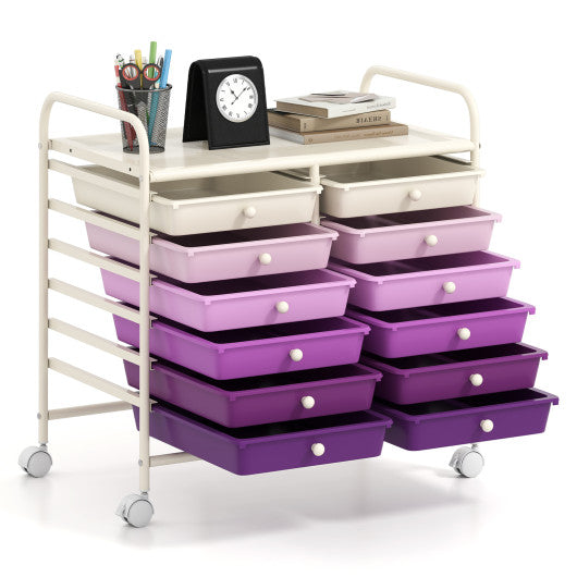 12 Drawers Rolling Storage Cart for Home and Office-Purple
